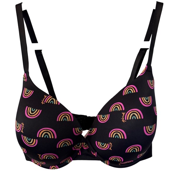 PINK Victoria's‎ Secret Wear Everywhere T-Shirt Bra 34DDD Rainbow Print - Picture 1 of 6